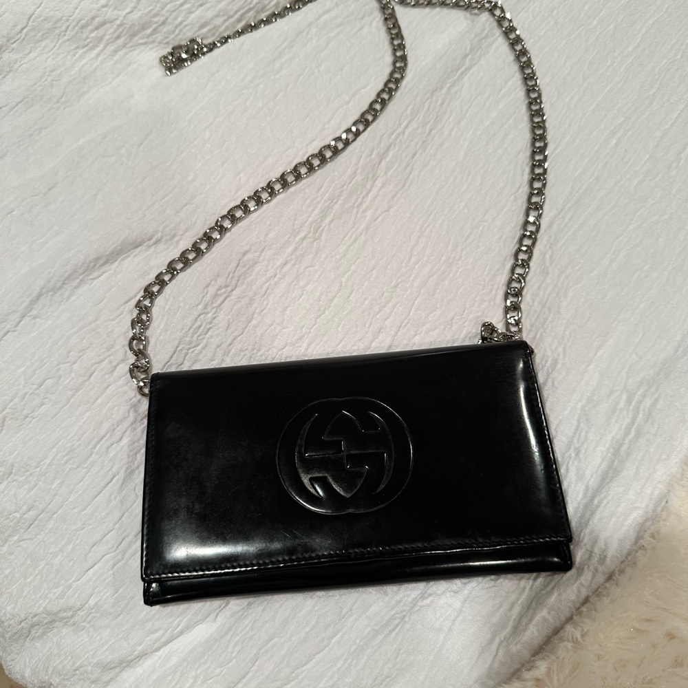 💫Gucci Black Leather wallet. Kiss lock  Clutch